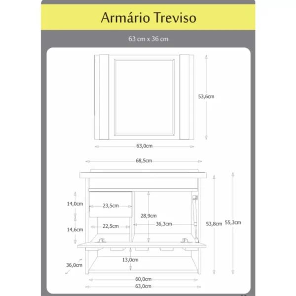 Conjunto de Banheiro Gabinete Suspenso Ripado 1 Gaveta Interna com Espelheira e Cuba Treviso Gianduia - Image 3